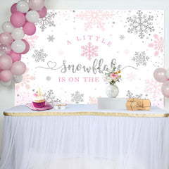 Pink Little Snowflake Winter Baby Shower Backdrop