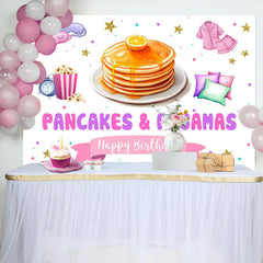 Pancakes Pajamas Gold Stars Happy Birthday Backdrop