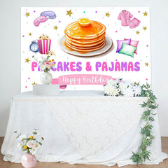 Pancakes Pajamas Gold Stars Happy Birthday Backdrop
