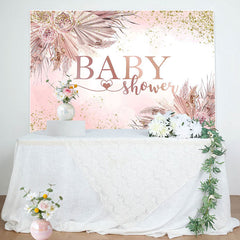 Gold Glitter Pink Boho Floral Baby Shower Backdrop