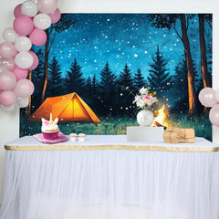 Lofaris Blue Starry Night Forest Camping Birthday Backdrop