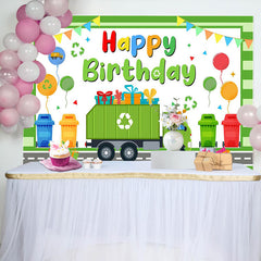 Lofaris Green Garbage Truck Gifts Happy Birthday Backdrop