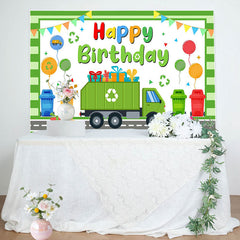 Lofaris Green Garbage Truck Gifts Happy Birthday Backdrop