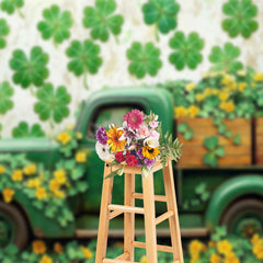 Lofaris Retro Green Clover Truck St Patricks Day Backdrop