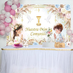 Lofaris Nuestra Primera Comunion Boho Floral Baptism Backdrop