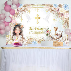 Lofaris Colorful Boho Floral Mi Primera Comunion Backdrop