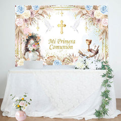 Lofaris Colorful Boho Floral Mi Primera Comunion Backdrop