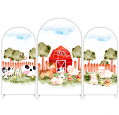 Farm Barn House Cow Theme Happy Birthday Party Arch Backdrop Wall Cloth Cover
