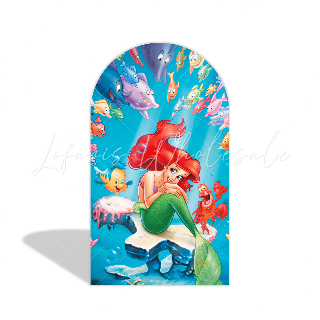 The Little Mermaid Happy Birthday Party Arch Backdrop Wall Cloth Cover