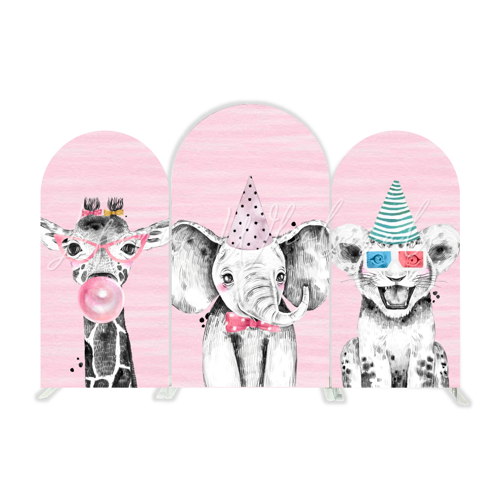 Pink Safari Animal Happy Birthday Party Arch Backdrop Wall Cloth Cover