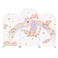 Rainbow Flora Unicorn Happy Birthday Party Arch Backdrop Wall Cloth Cover
