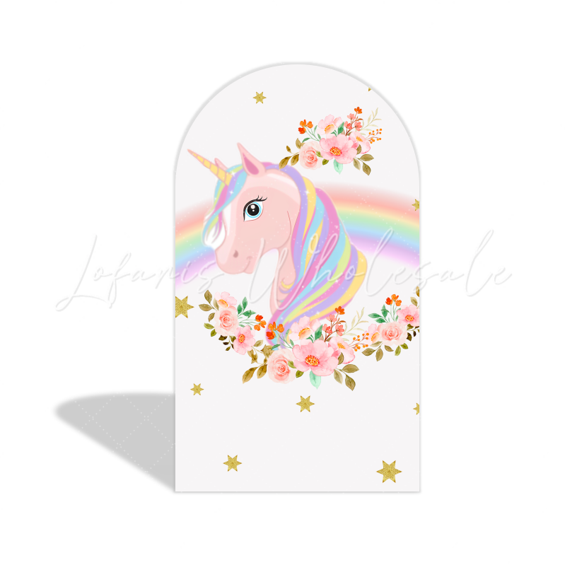 Rainbow Flora Unicorn Happy Birthday Party Arch Backdrop Wall Cloth Cover