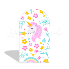 Rainbow Flora Unicorn Happy Birthday Party Arch Backdrop Wall Cloth Cover