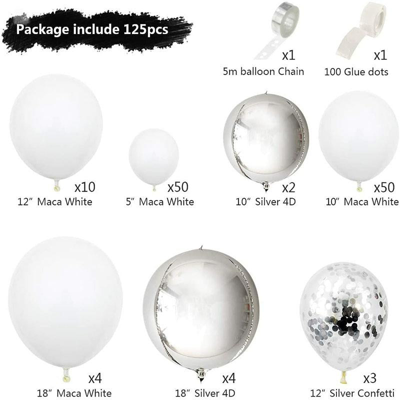 Lofaris Elegant 123 Pack Balloon Arch Kit | Theme Party Decorations - White | Silver