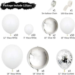 Lofaris Elegant 123 Pack Balloon Arch Kit | Theme Party Decorations - White | Silver
