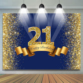 Lofaris 21st Happy Birthday Navy Blue Glitter Party Backdrop