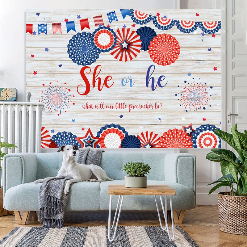 Lofaris 4Th of July Gender Reveal Baby Shower Wooden Backdrop