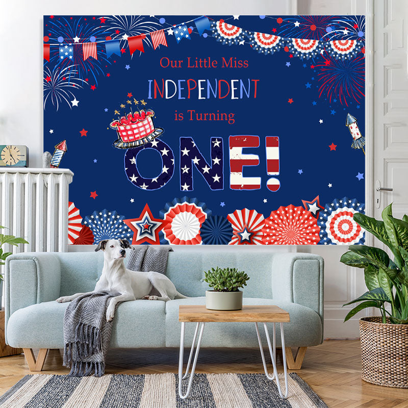 Lofaris 4Th of July Girls Happy First Birthday Party Backdrop