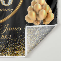 Lofaris 50th Anniversary Gold Glitter Balloon Black Backdrop for Wedding