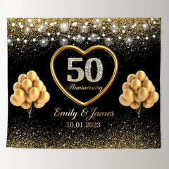 Lofaris 50th Anniversary Gold Glitter Balloon Black Backdrop for Wedding