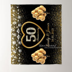 Lofaris 50th Anniversary Gold Glitter Balloon Black Backdrop for Wedding