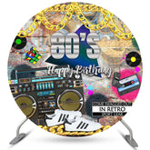 Lofaris 80S In Retro Sport Gear Round Happy Birthday Backdrop
