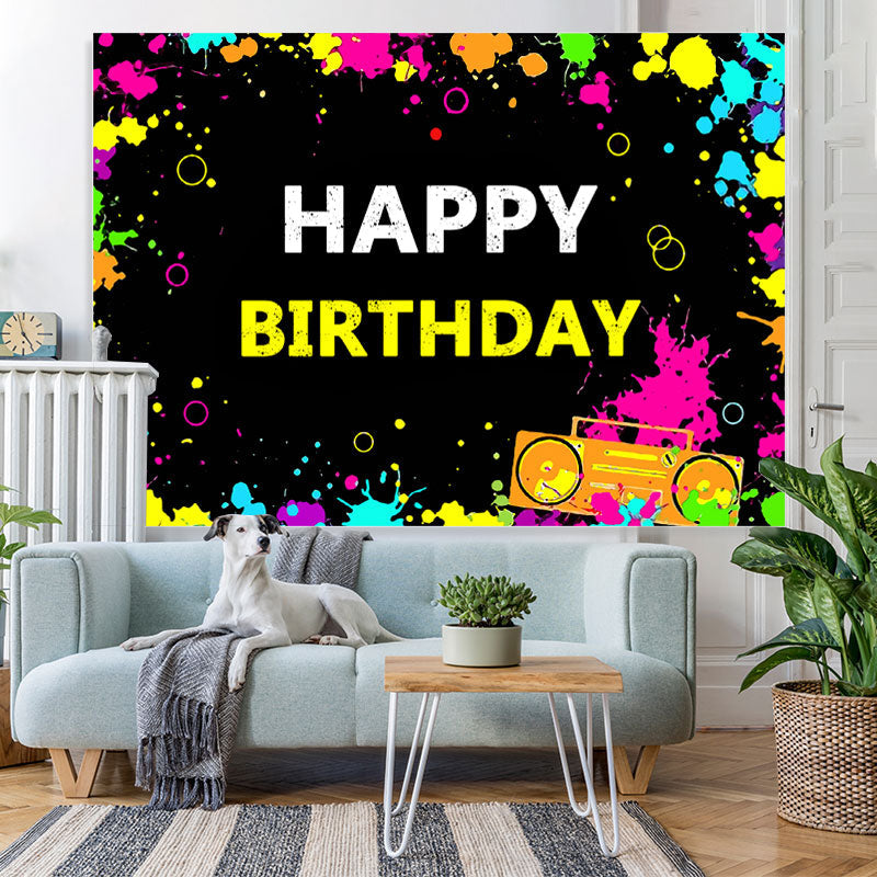 Lofaris 90S 80S Themed Graffiti Wall Happy Birthday Backdrop