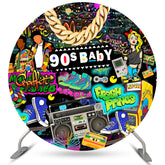 Lofaris 90S Baby Graffiti Cool Gender Reveal Round Backdrop