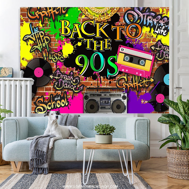 Lofaris 90S Hip Hop Graffiti Brick Retro Radio Fashion Birthday Backdrop