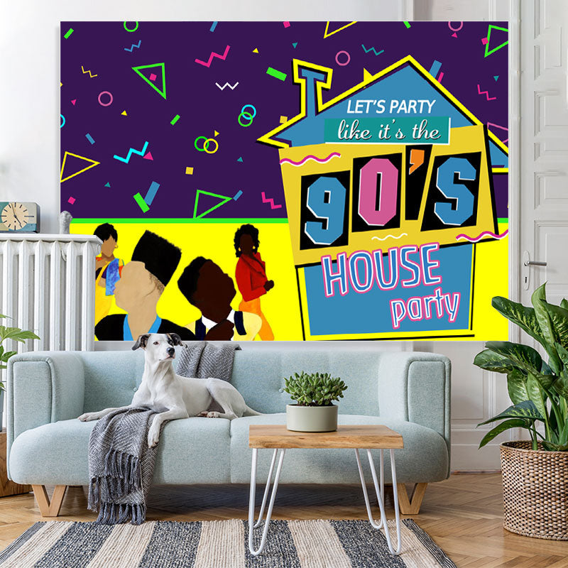 Lofaris 90’S House Party And Abstract Lines Birthday Backdrop