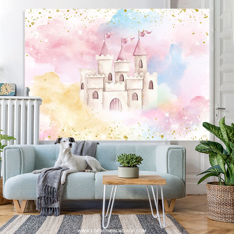 Lofaris Glitter And Colorful Castle Baby Shower Backdrop