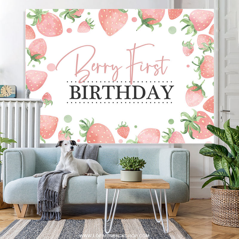 Lofaris Strawberry First Sweet Birthday For Girl Backdrop