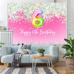 Lofaris Glitter Pink Dreamy Happy 6th Sweet Birthday Backdrop