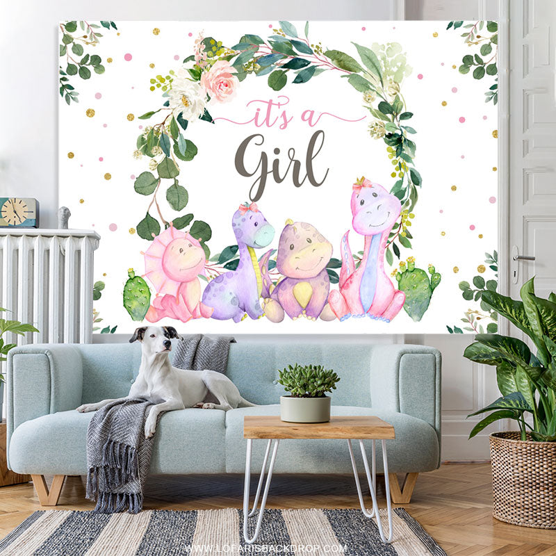 Lofaris It Is A Girl Animals And Wreaths Baby Shower Backdrop