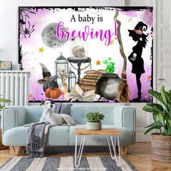 Lofaris A Baby Is Brewing Light Purple Halloween Theme Backdrop