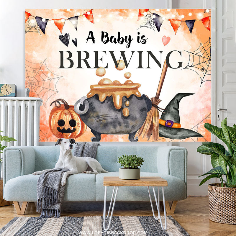 Lofaris A Baby Is Brewing Orange Backdrop Banner For Shower