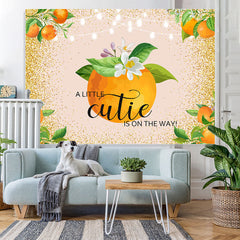 Lofaris Floral And Orange Golden Glitter Baby Shower Backdrop