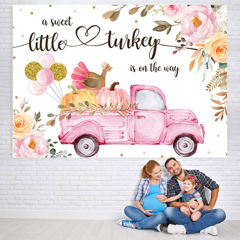 Lofaris Pink Floral With Turkey Baby Shower Backdrop for Girl