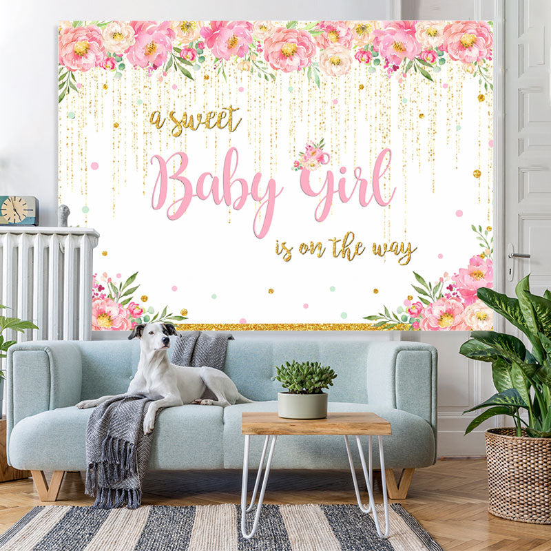 Lofaris A Sweet Baby Girl Glitter Floral Shower Backdrop