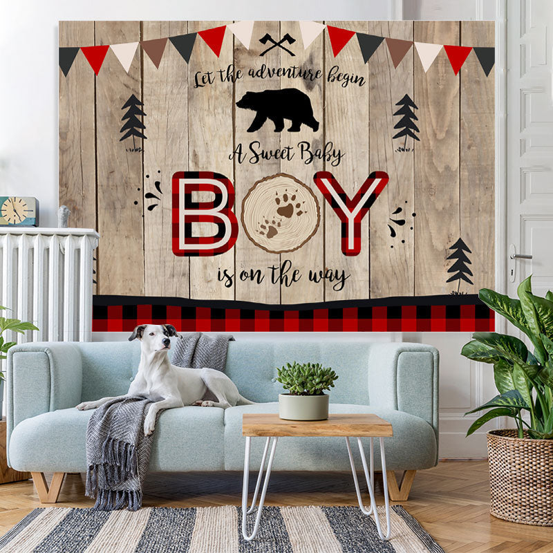 Lofaris A Sweet Boy Is On The Way Wooden Baby Shower Backdrop