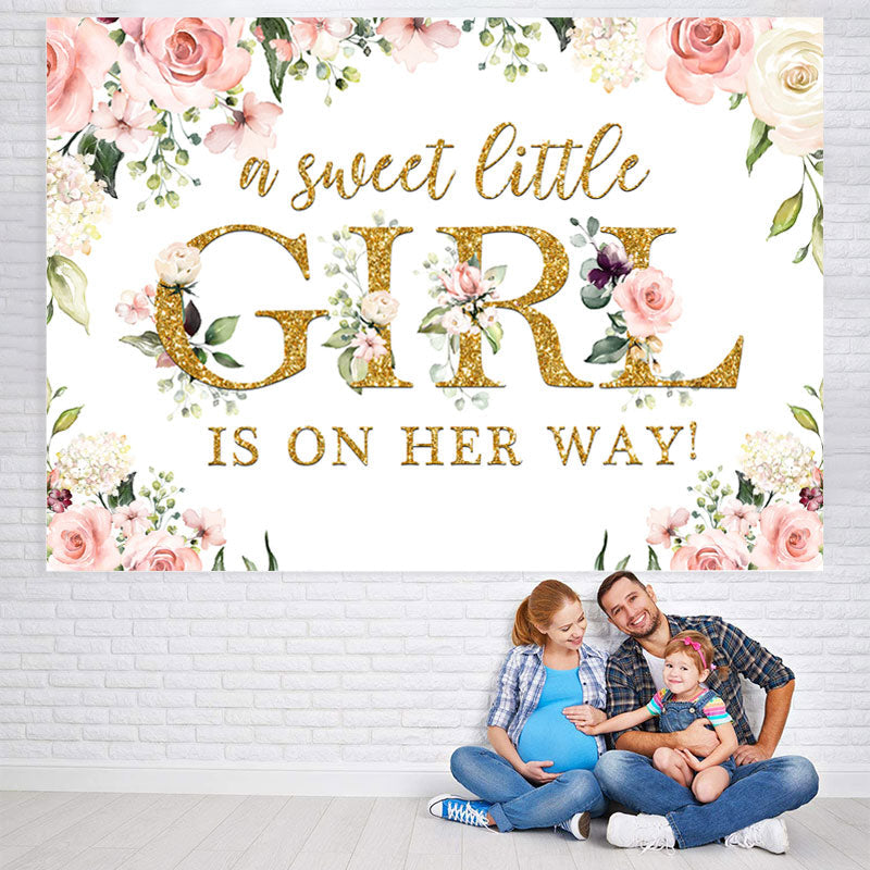 Lofaris A Sweet Little Girl Is On the Way Baby Shower Backdrop