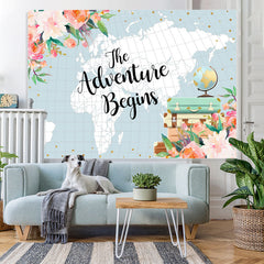 Lofaris Adventure with Flowers and Globe Baby Shower Backdrop
