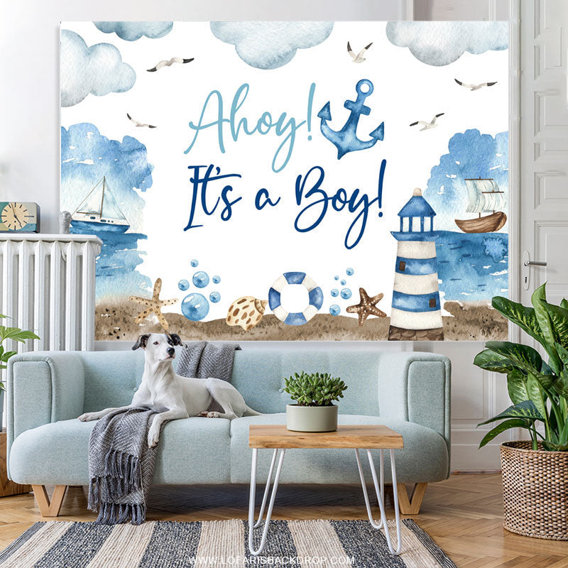 Lofaris Ahoy Its A Boy Navy Anchor Theme Baby Shower Backdrop