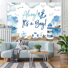 Lofaris Ahoy Its A Boy Navy Anchor Theme Baby Shower Backdrop