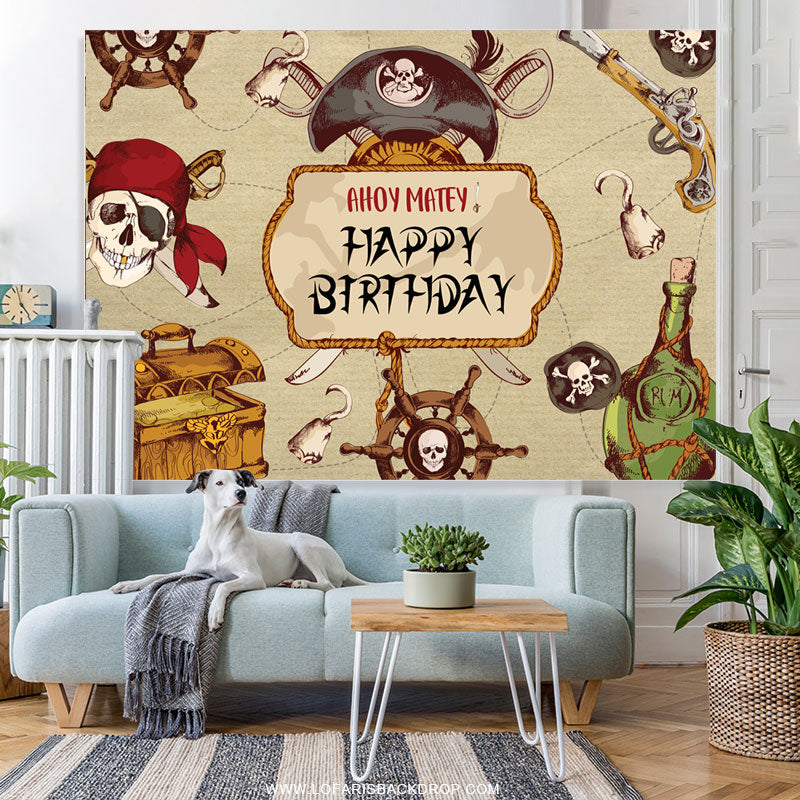 Lofaris Ahoy Matey Horrible Halloween Happy Birthday Backdrop