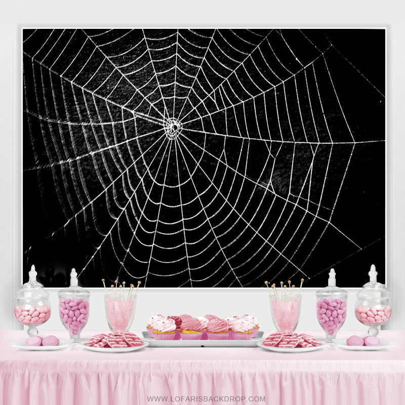 Lofaris All Black Spider Net Horrible Happy Halloween Backdrop