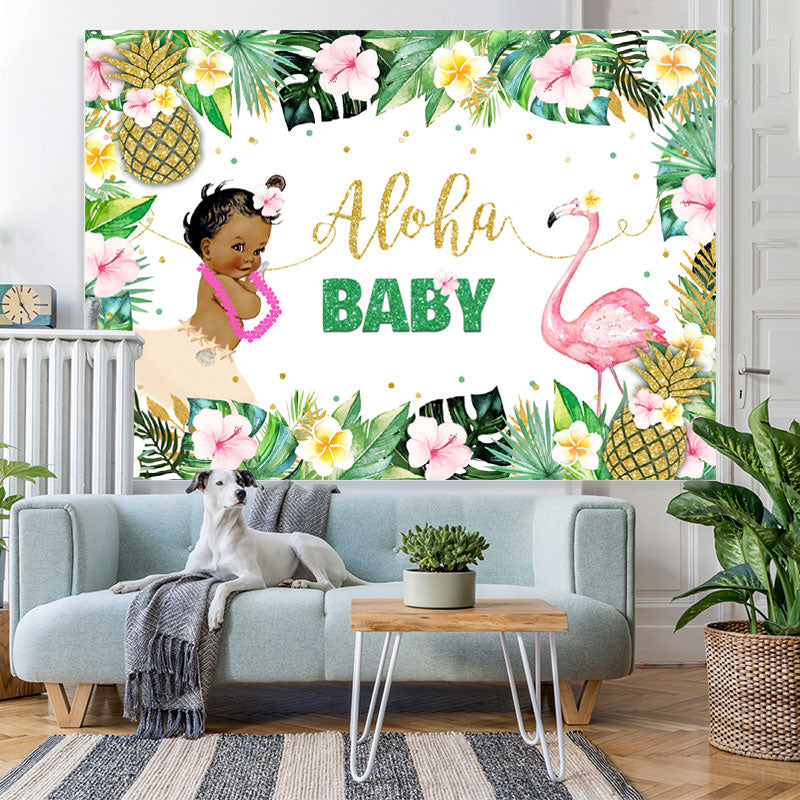 Lofaris Aloha Flamingo Girls Baby Shower Backdrop Summer Party