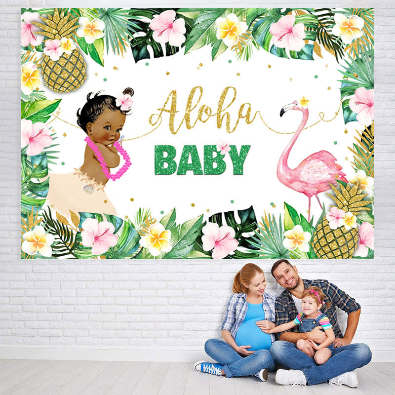 Lofaris Aloha Flamingo Girls Baby Shower Backdrop Summer Party