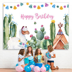 Lofaris Alpaca And Cactus Happy Birthday Backdrop For Baby