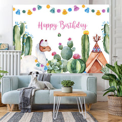 Lofaris Alpaca And Cactus Happy Birthday Backdrop For Baby